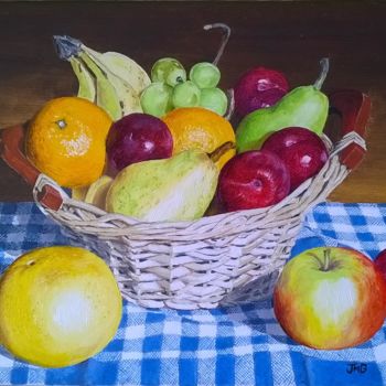 Pittura intitolato "Corbeille de fruits" da Jean-Marc Gilles, Opera d'arte originale, Olio