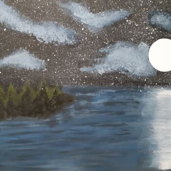Painting titled "Clair de lune" by Jmglyneart, Original Artwork, Acrylic Mounted on Wood Stretcher frame
