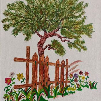 Pittura intitolato "L'arbre solitaire" da Jmglyneart, Opera d'arte originale, Acrilico Montato su Telaio per barella in legno