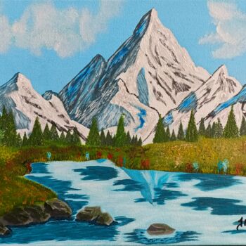 Peinture intitulée "Le lac des sommets" par Jmglyneart, Œuvre d'art originale, Acrylique Monté sur Châssis en bois