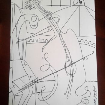 Dessin intitulée ""El violonchelo"" par Jorge Miño, Œuvre d'art originale, Encre