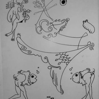 Disegno intitolato ""La vida marina"" da Jorge Miño, Opera d'arte originale, Inchiostro
