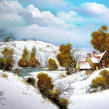 Painting titled "Ferme et neige" by Jean-Marie Lamare, Original Artwork, Other