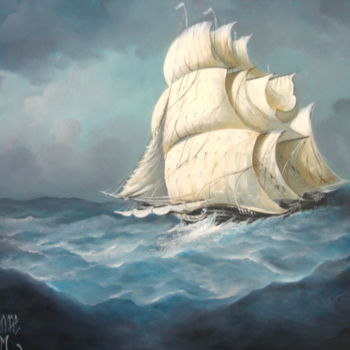 Painting titled "la-fregate-41x33.jpg" by Jean-Marie Lamare, Original Artwork, Oil