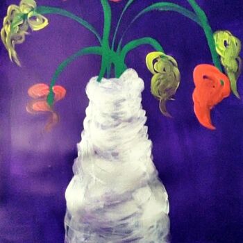 Painting titled "FLOWERS IN SILVER V…" by Jmsbell, Original Artwork, Acrylic