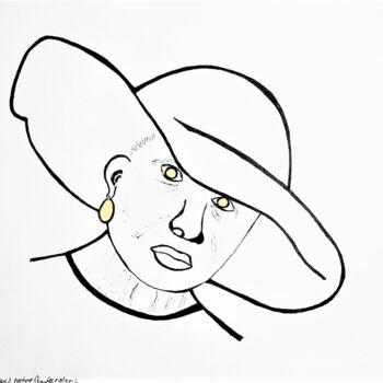 Dessin intitulée "Woman in hat with g…" par Jmsbell, Œuvre d'art originale, Marqueur