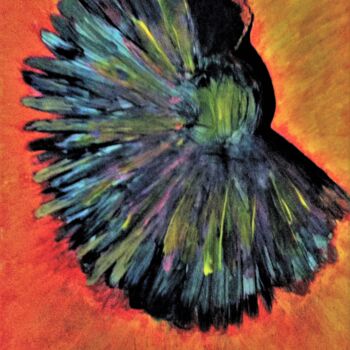 Painting titled "BLACK BIRD FLYING I…" by Jmsbell, Original Artwork, Watercolor