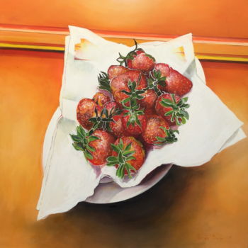 Painting titled "fraises" by Brasier Jeanoel, Original Artwork, Oil