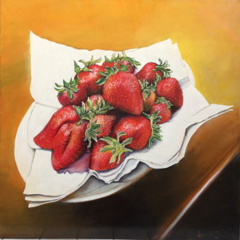 「fraises 02」というタイトルの絵画 Brasier Jeanoelによって, オリジナルのアートワーク, オイル