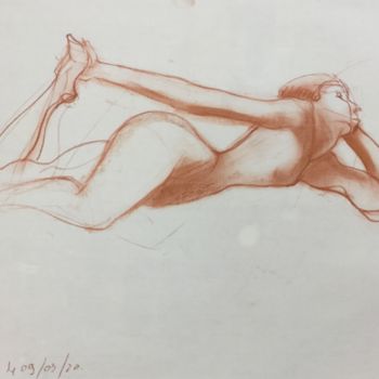 Desenho intitulada "étude de nue à la s…" por Brasier Jeanoel, Obras de arte originais, Conté
