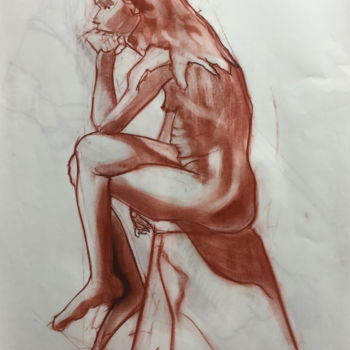 Desenho intitulada "étude de nue à la s…" por Brasier Jeanoel, Obras de arte originais, Conté