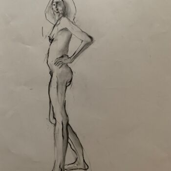 Drawing titled "Modèle vivant" by Brasier Jeanoel, Original Artwork, Charcoal