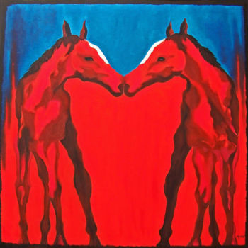 Painting titled "Nose  to Nose" by Jo Moore, Original Artwork, Oil