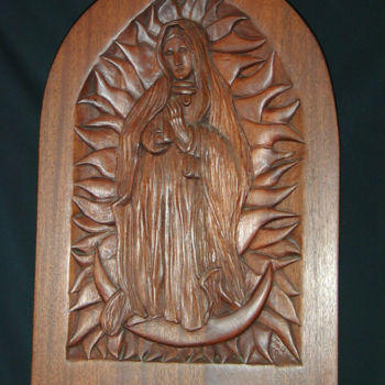 Sculpture titled "Our Lady of Guadalu…" by Jo Moore, Original Artwork, Wood