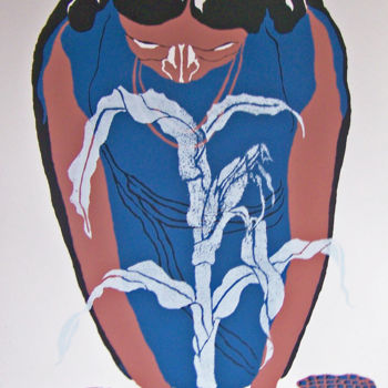 「Anasazi: Blue Corn…」というタイトルの製版 Jo Mooreによって, オリジナルのアートワーク, スクリーン印刷
