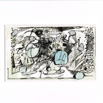Disegno intitolato "Musik mit blauen Fl…" da Joachim John, Opera d'arte originale, Matita
