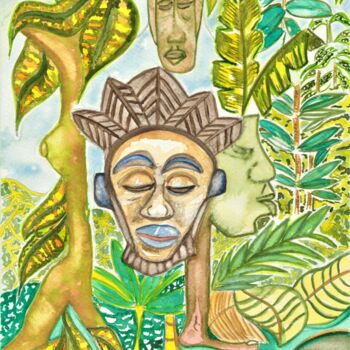 Peinture intitulée "African Herbsman-Ja…" par Joachim Mews, Œuvre d'art originale, Aquarelle