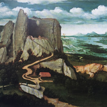Malarstwo zatytułowany „Paysage avec sainte…” autorstwa Joachim Patinier, Oryginalna praca, Olej
