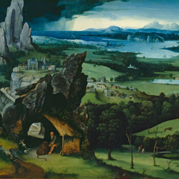 Painting titled "Paysage avec saint…" by Joachim Patinier, Original Artwork, Oil