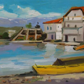 Painting titled "Fishing boats" by Joan Mato, Original Artwork, Oil