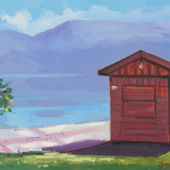 Painting titled "Wood cabin" by Joan Mato, Original Artwork, Oil