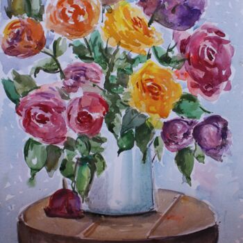 Pintura titulada "Watercolor roses" por Joan Mato, Obra de arte original, Acuarela
