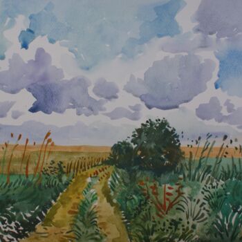 Картина под названием "watercoloring crops…" - Joan Mato, Подлинное произведение искусства, Акварель