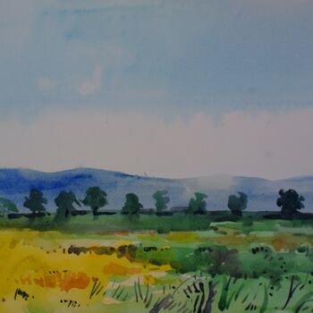 Painting titled "Countryside" by Joan Mato, Original Artwork, Watercolor