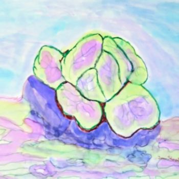 Painting titled "Cabbage" by Joan Short, Original Artwork, Ink