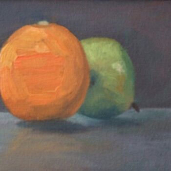 Painting titled "Orange and Pear" by Joan Cole, Original Artwork, Oil