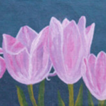 Schilderij getiteld "Pink Tulips" door Joan Cole, Origineel Kunstwerk, Olie