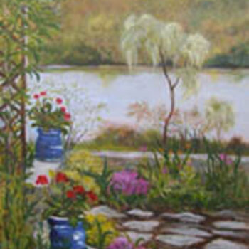 Peinture intitulée "The Garden in Autumn" par Joan Cole, Œuvre d'art originale, Huile