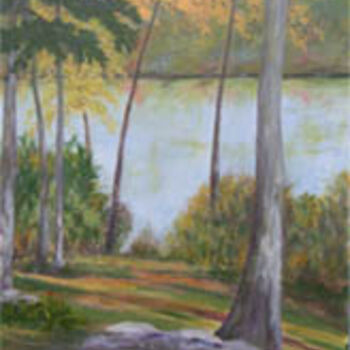Painting titled "The Lake in Autumn" by Joan Cole, Original Artwork, Oil