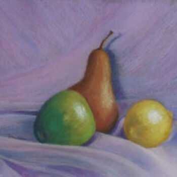 Painting titled "Apple, Pear, and Le…" by Joan Cole, Original Artwork, Oil