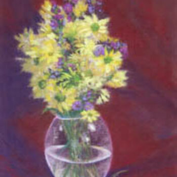 Painting titled "Mums and Asters" by Joan Cole, Original Artwork, Oil