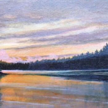 Painting titled "Crescent Lake Sunri…" by Joan Cole, Original Artwork, Oil