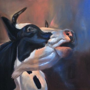 Painting titled "La vache bleu" by Dao, Original Artwork, Oil