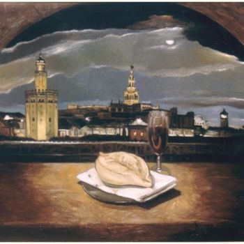 Malarstwo zatytułowany „PAN CON VINO Y MOSCA” autorstwa Joan M. Lorente Vinardell, Oryginalna praca