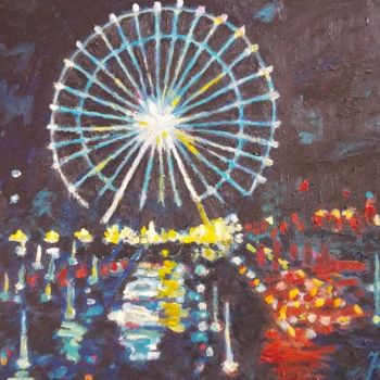 Картина под названием "Nice la nuit" - Joanna Bokij-Pineau, Подлинное произведение искусства, Масло