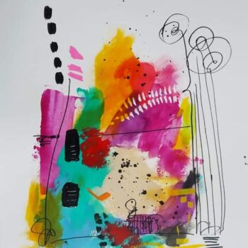 Картина под названием "Le chant du merle" - Joanna Buis, Подлинное произведение искусства, Акрил