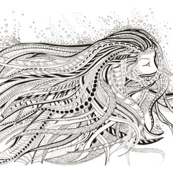 Dessin intitulée "Mermaid" par Joanna Levesley, Œuvre d'art originale, Encre