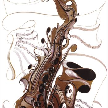 Disegno intitolato "Sax" da Joanna Levesley, Opera d'arte originale, Inchiostro