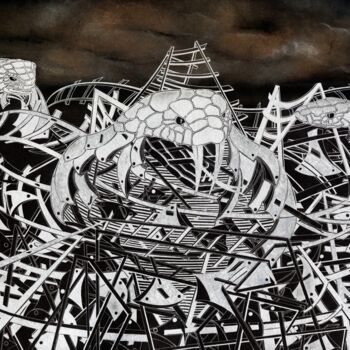 Dessin intitulée "HELL-ta Skelta" par Joanna Levesley, Œuvre d'art originale, Encre