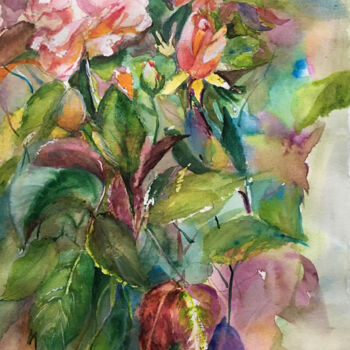 Schilderij getiteld "Rose Garden" door Joanna Zakrzewski, Origineel Kunstwerk, Aquarel