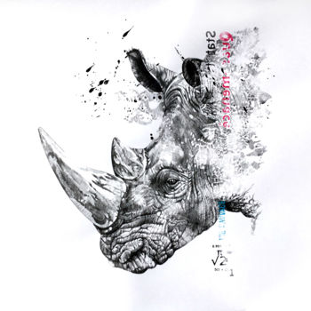 Disegno intitolato "Rhino" da Joanna Zurek, Opera d'arte originale, Matita