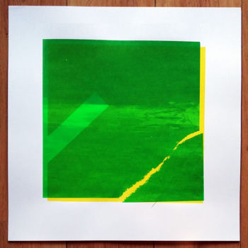 Printmaking titled "Fuir le carré/ vert…" by Jo-Ka, Original Artwork, Screenprinting