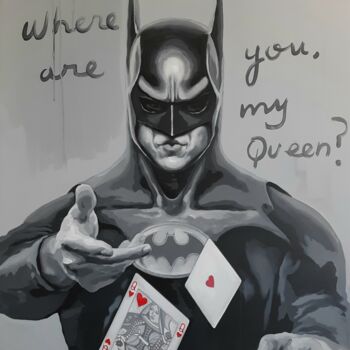 Painting titled "Batman, where are y…" by Joanprz-Artist, Original Artwork, Acrylic Mounted on Wood Stretcher frame
