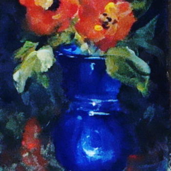 Painting titled "Little Blue Vase" by Joan Sicignano, Original Artwork