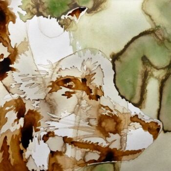 Painting titled "The fox" by Joany Régibier, Original Artwork, Watercolor