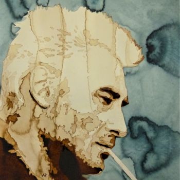 Malerei mit dem Titel "Johnny Hallyday (Te…" von Joany Régibier, Original-Kunstwerk, Aquarell